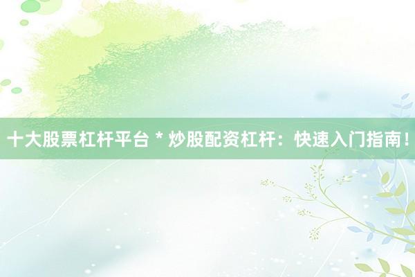 十大股票杠杆平台 * 炒股配资杠杆：快速入门指南！