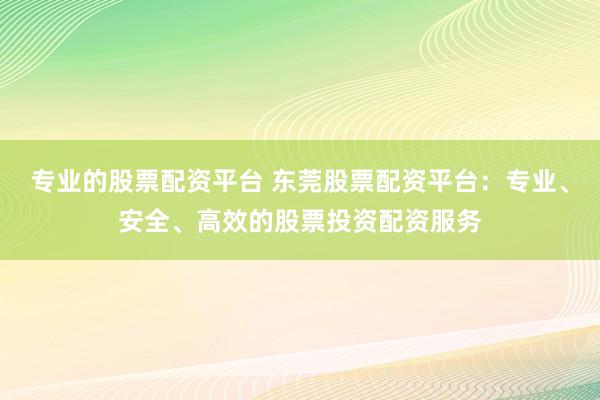 专业的股票配资平台 东莞股票配资平台：专业、安全、高效的股票投资配资服务