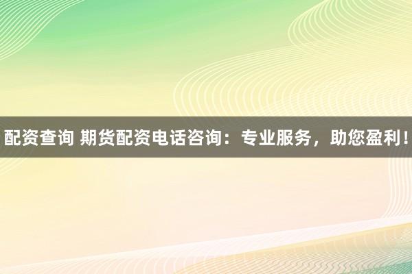 配资查询 期货配资电话咨询：专业服务，助您盈利！