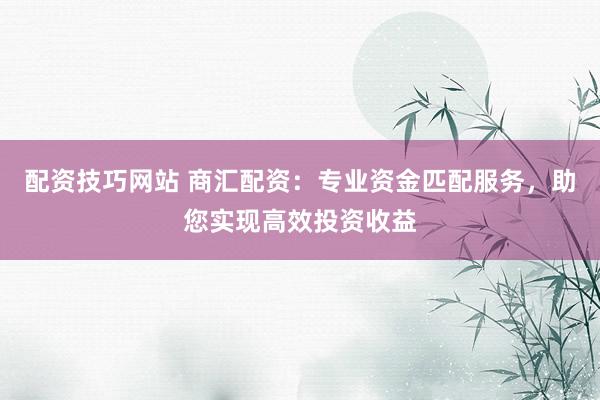 配资技巧网站 商汇配资：专业资金匹配服务，助您实现高效投资收益