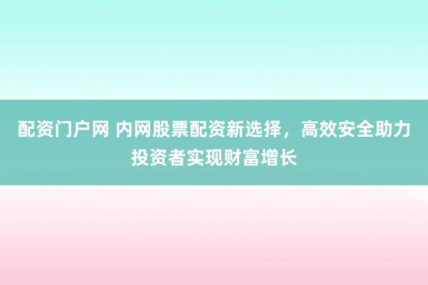 配资门户网 内网股票配资新选择，高效安全助力投资者实现财富增长