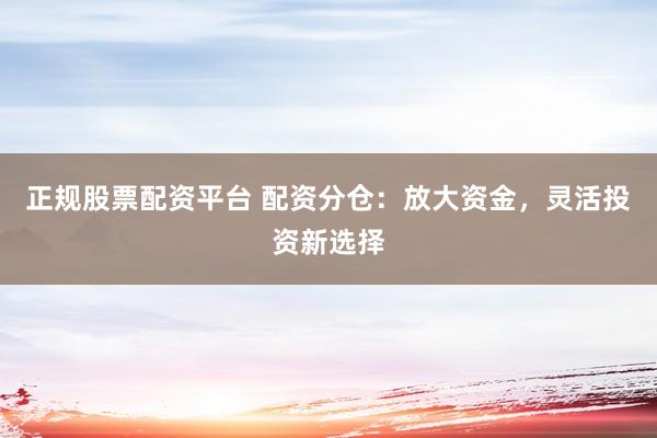 正规股票配资平台 配资分仓:放大资金,灵活投资新选择