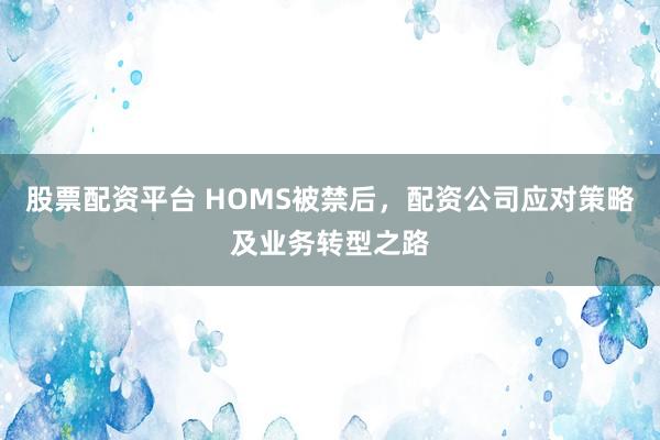 股票配资平台 HOMS被禁后，配资公司应对策略及业务转型之路