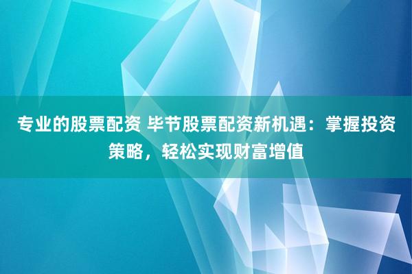 专业的股票配资 毕节股票配资新机遇：掌握投资策略，轻松实现财富增值