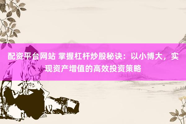 配资平台网站 掌握杠杆炒股秘诀:以小博大,实现资产增值的高效投资策略