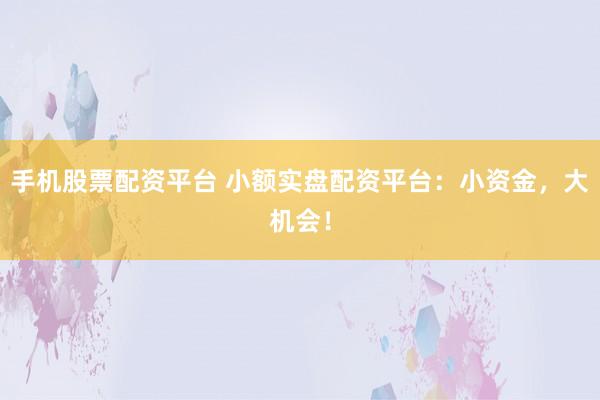 手机股票配资平台 小额实盘配资平台：小资金，大机会！